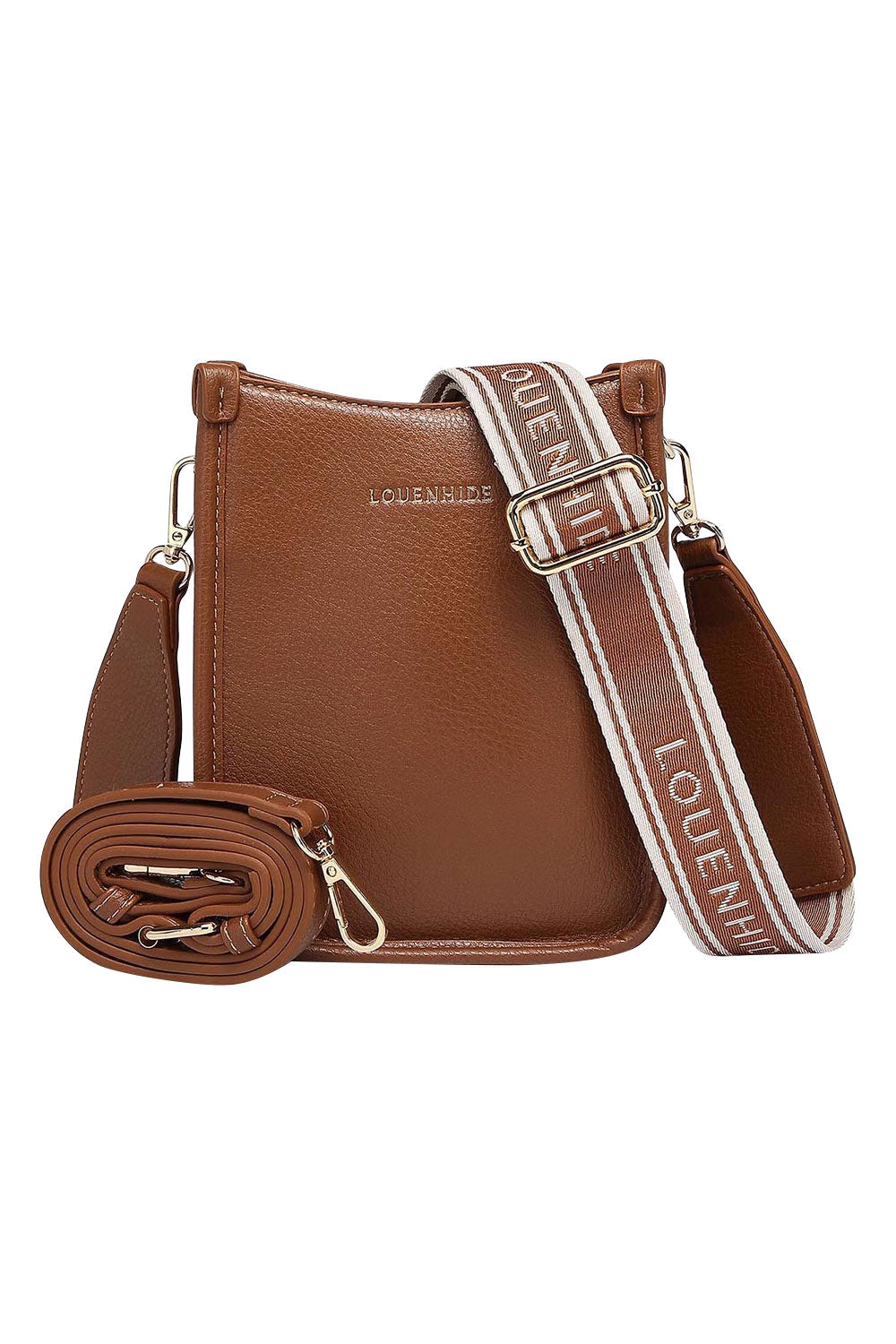 Product shot of the Parker Phone Crossbody Bag in colour Tanlogo, detail