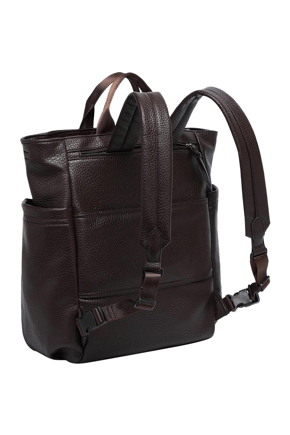 Product shot of the Bronx Backpack in colour Chocolate, from the back