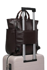 Product shot of the Bronx Backpack in colour Chocolate, detail
