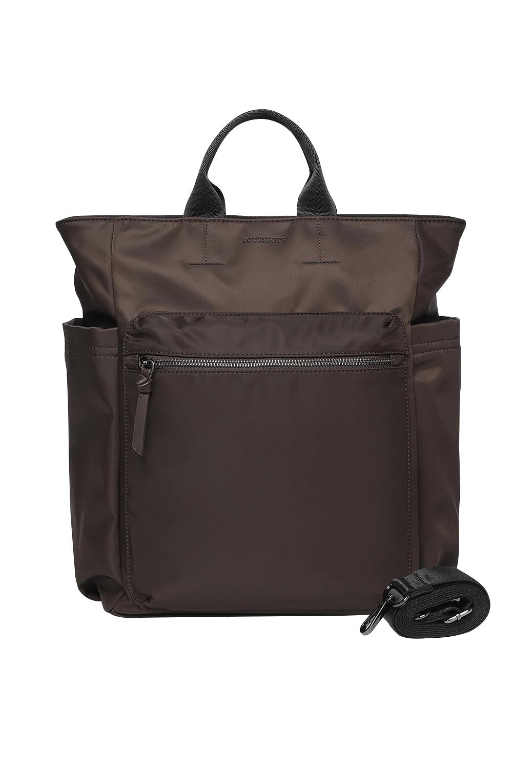 Product shot of the Bronx Backpack in colour Nylonchoc, detail