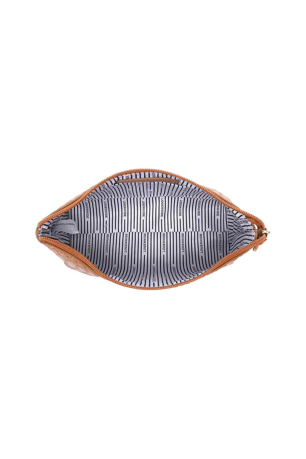 Product shot of the Carlo Pouch in colour Caramel, detail