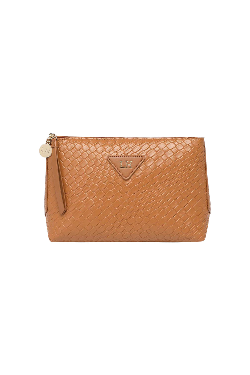 Product shot of the Carlo Pouch in colour Caramel, from the front