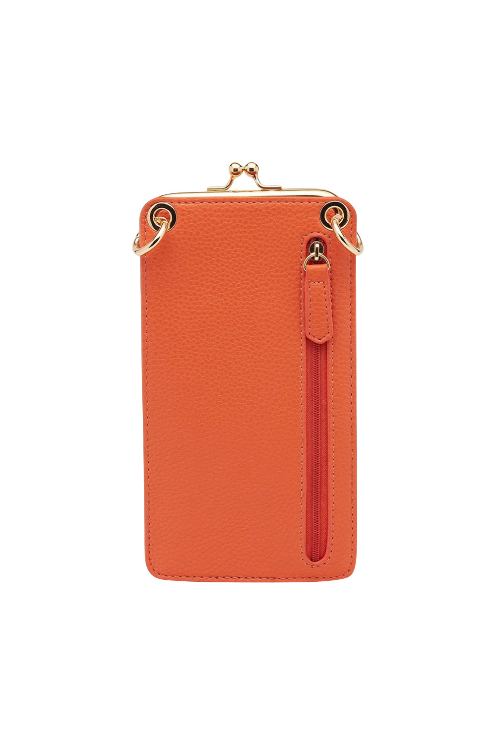 Product shot of the Billie Crossbody Phone Bag in colour Orange, from the back