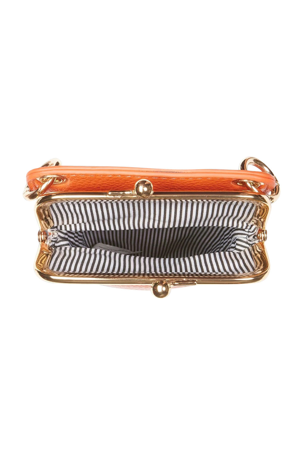 Product shot of the Billie Crossbody Phone Bag in colour Orange, detail