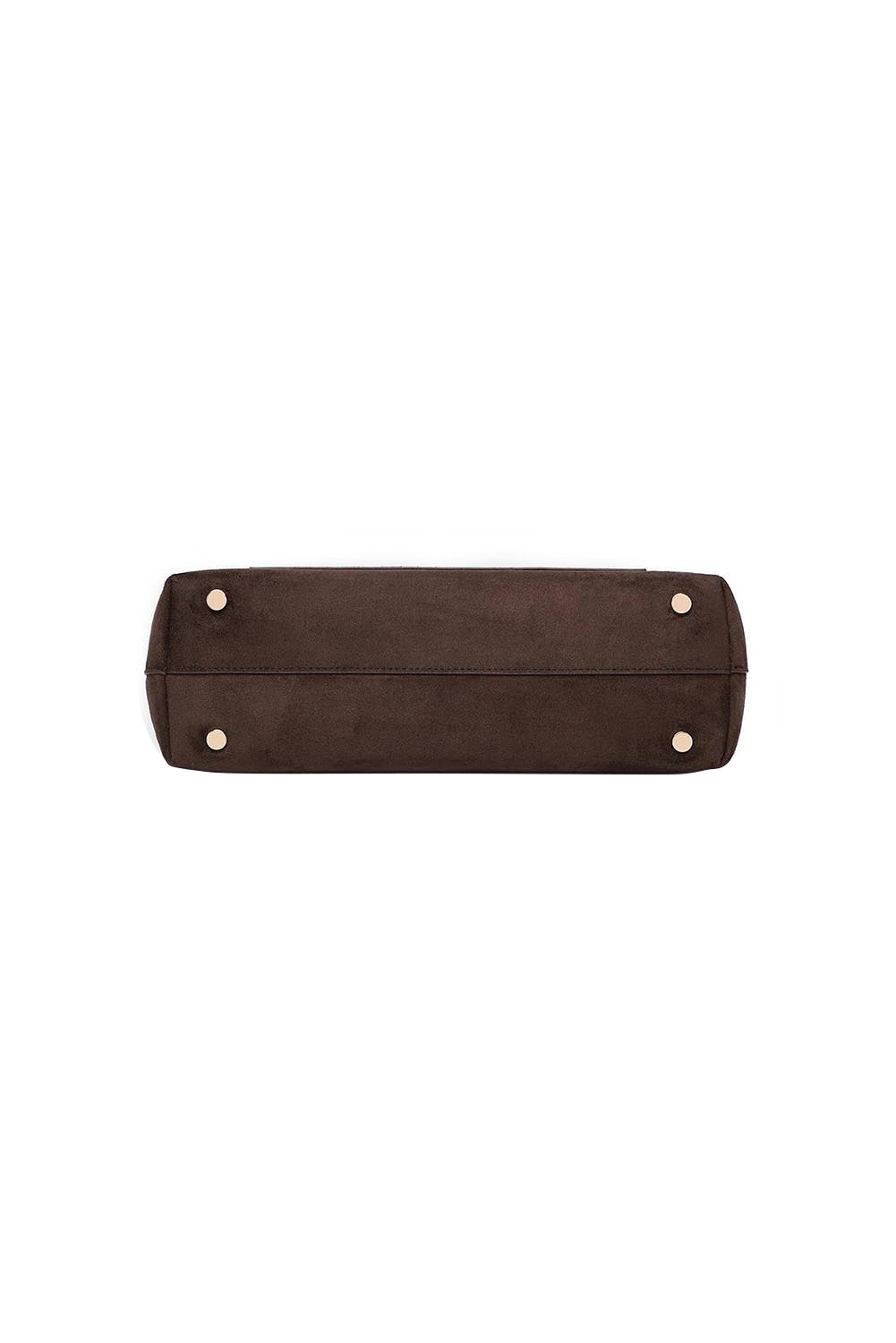 Product shot of the Arden Suedette Shoulder Bag in colour Chocolate, detail