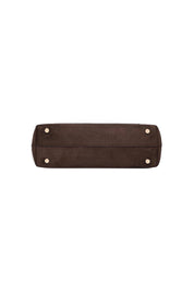 Product shot of the Arden Suedette Shoulder Bag in colour Chocolate, detail