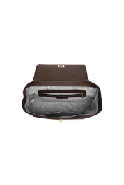 Product shot of the Arden Suedette Shoulder Bag in colour Chocolate, detail