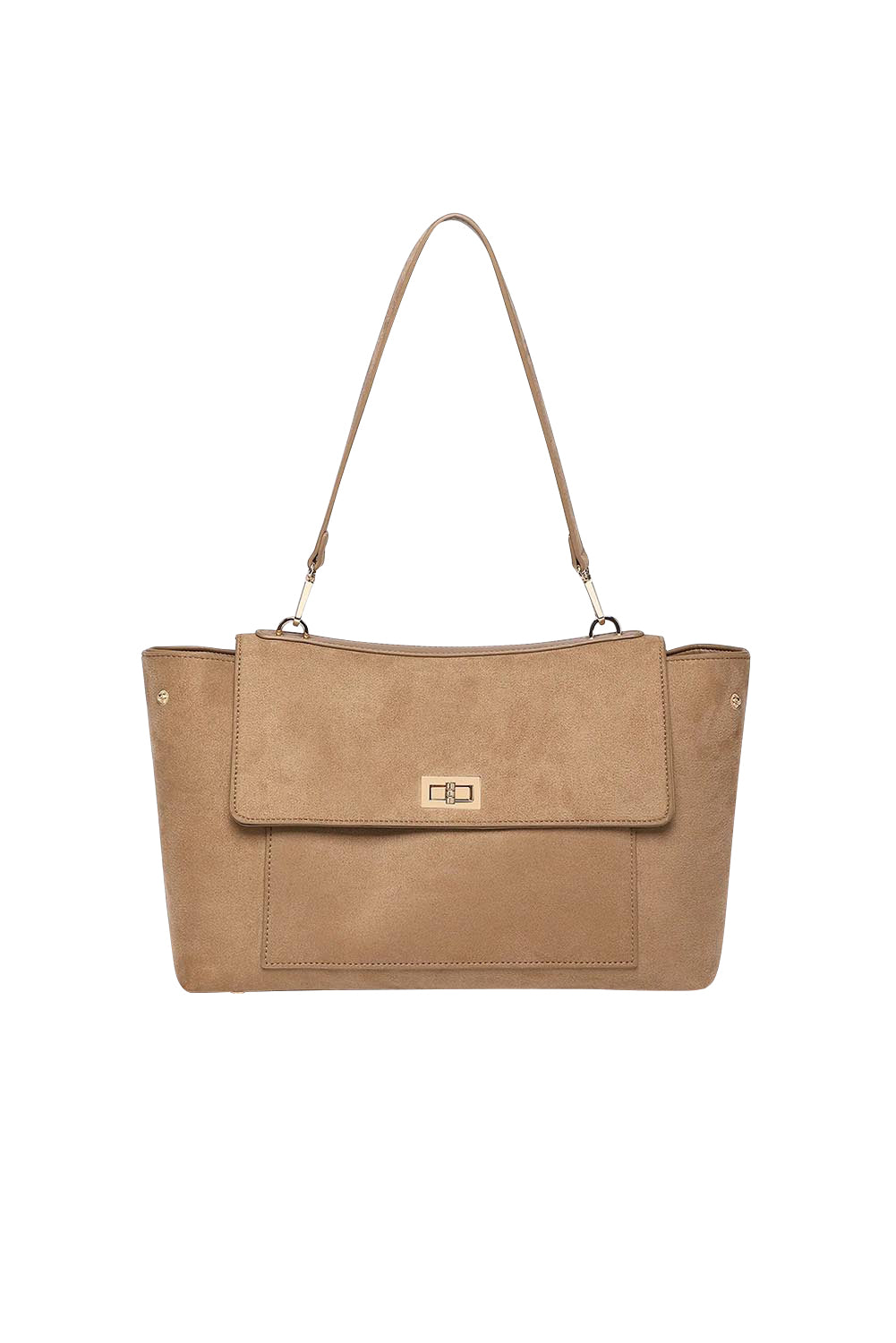 Product shot of the Arden Suedette Shoulder Bag in colour Honey, detail