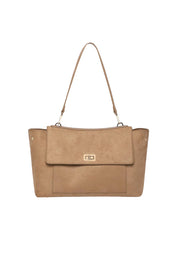 Product shot of the Arden Suedette Shoulder Bag in colour Honey, detail