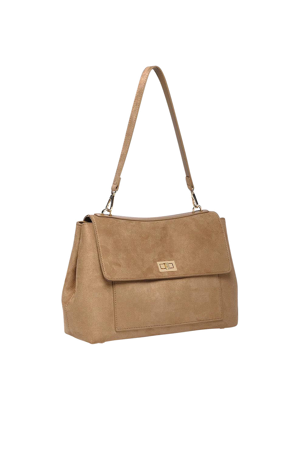 Product shot of the Arden Suedette Shoulder Bag in colour Honey, detail