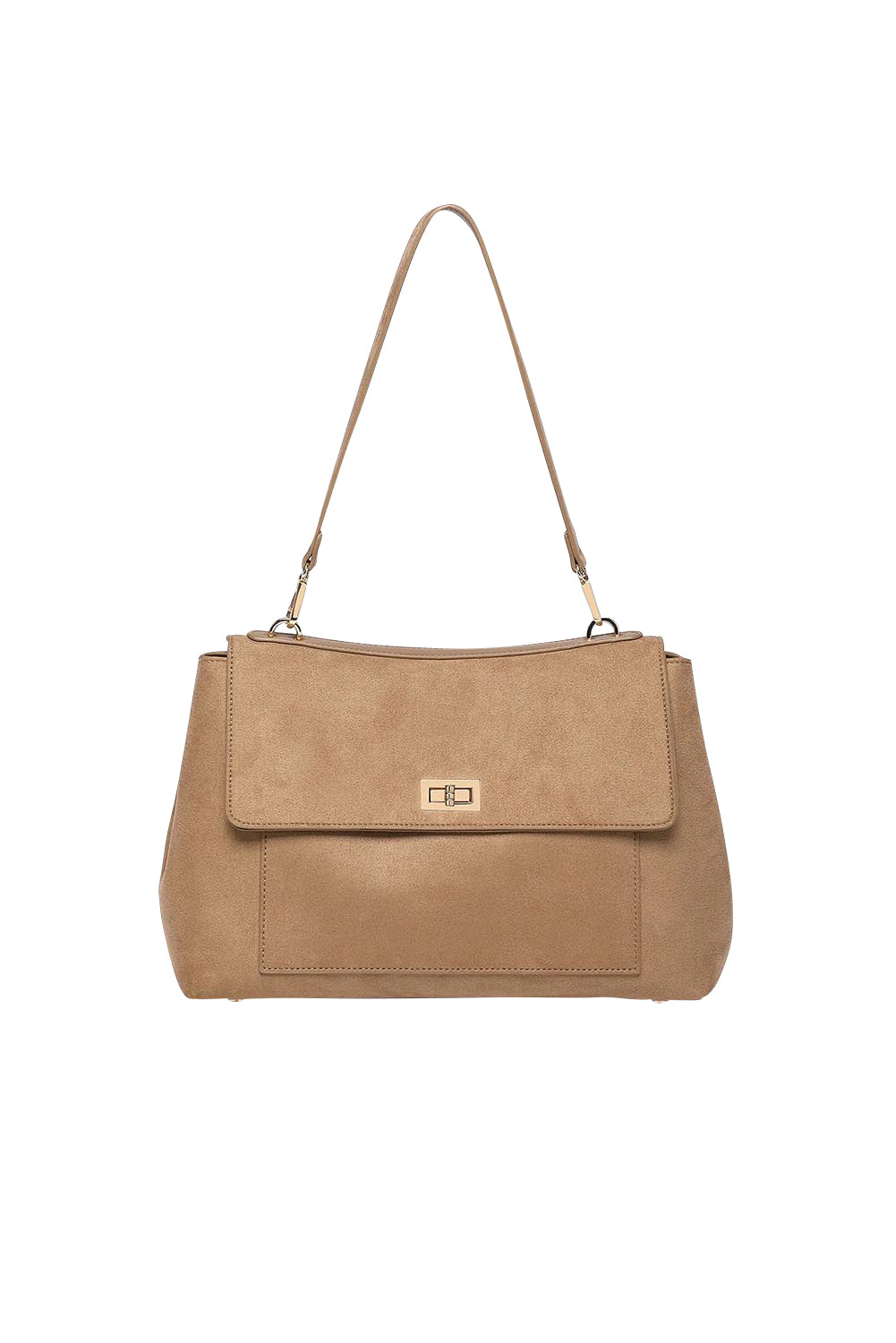 Product shot of the Arden Suedette Shoulder Bag in colour Honey, detail