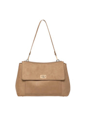 Product shot of the Arden Suedette Shoulder Bag in colour Honey, detail