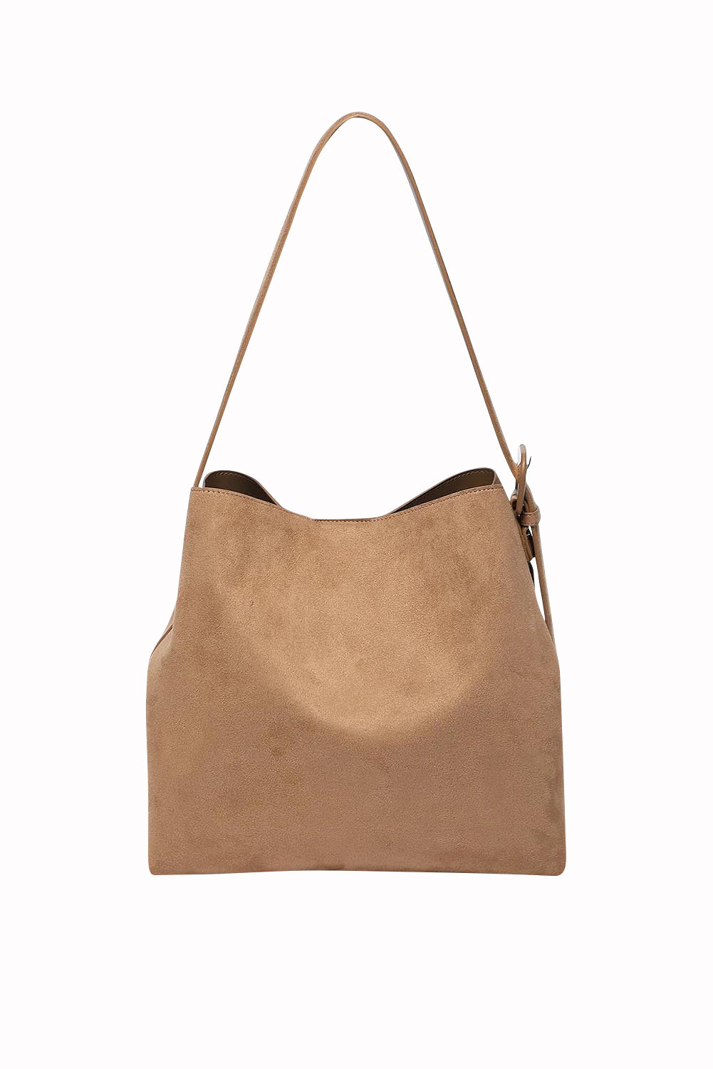 Product shot of the Peyton Suedette Shoulder Tote Bag in colour Honey, from the back