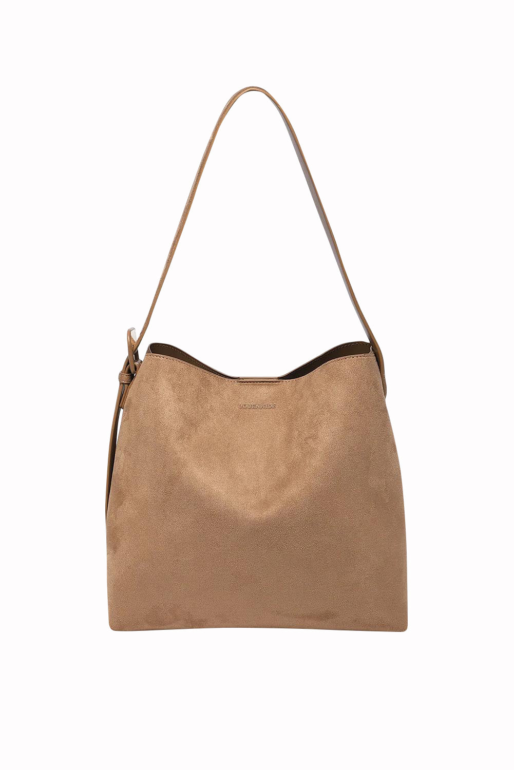 Product shot of the Peyton Suedette Shoulder Tote Bag in colour Honey, from the front