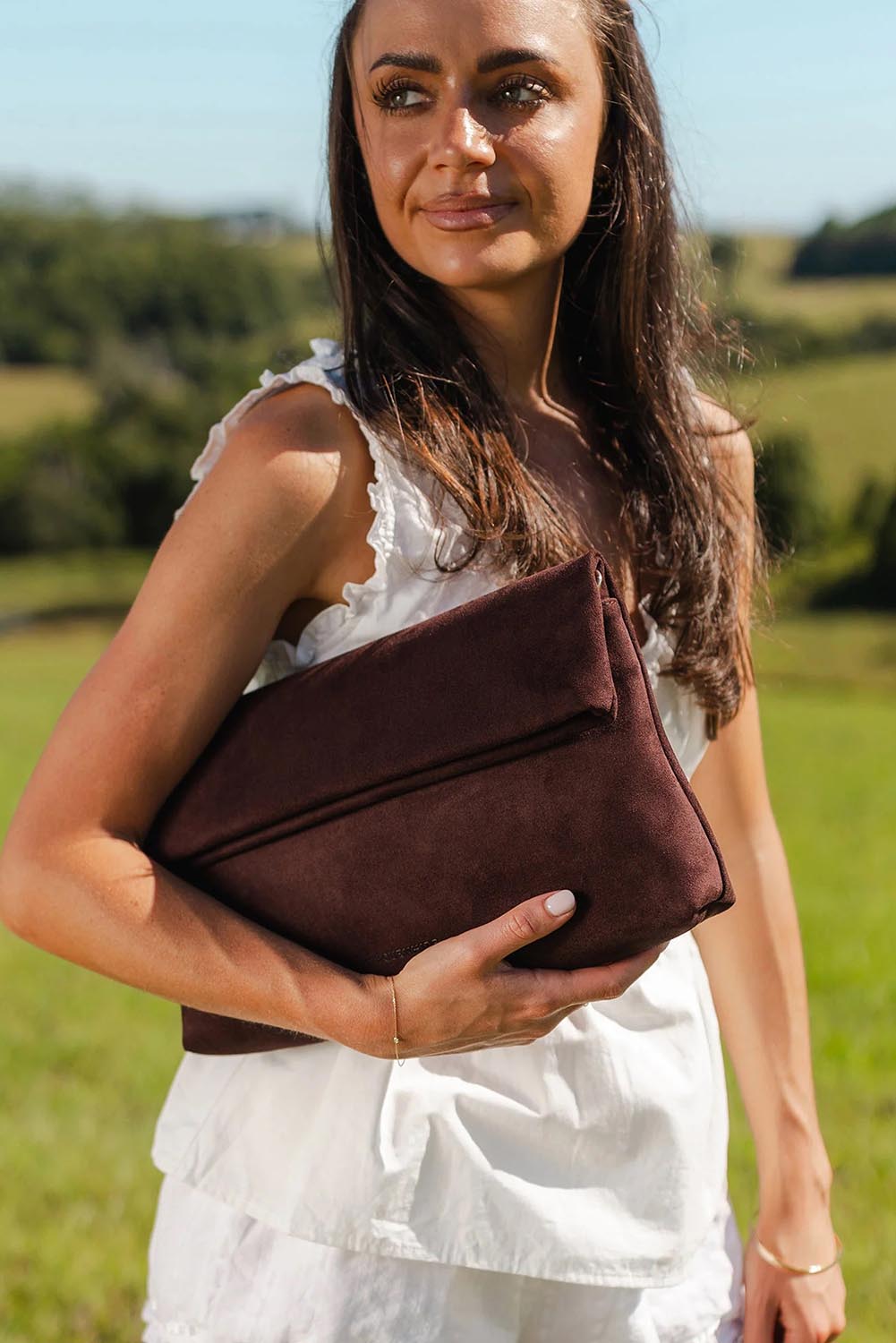 Luka Suedette Clutch – Chocolate