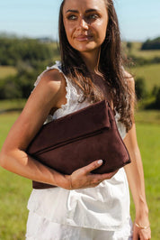 Luka Suedette Clutch – Chocolate