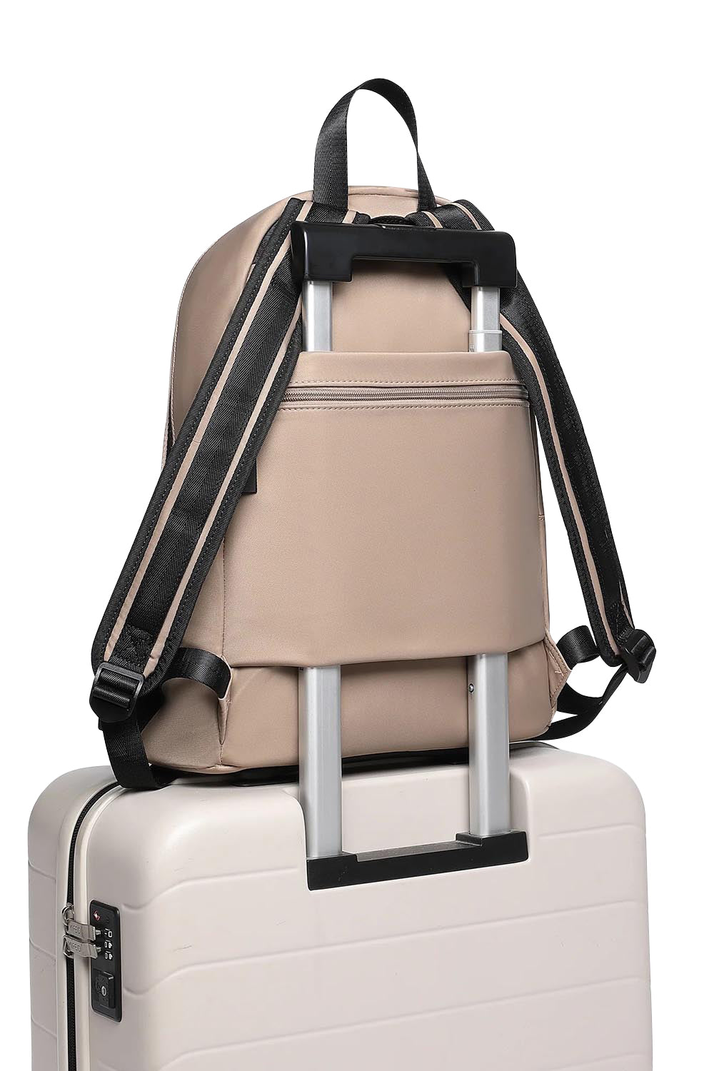 Product shot of the Carter Backpack in colour Mocha, detail