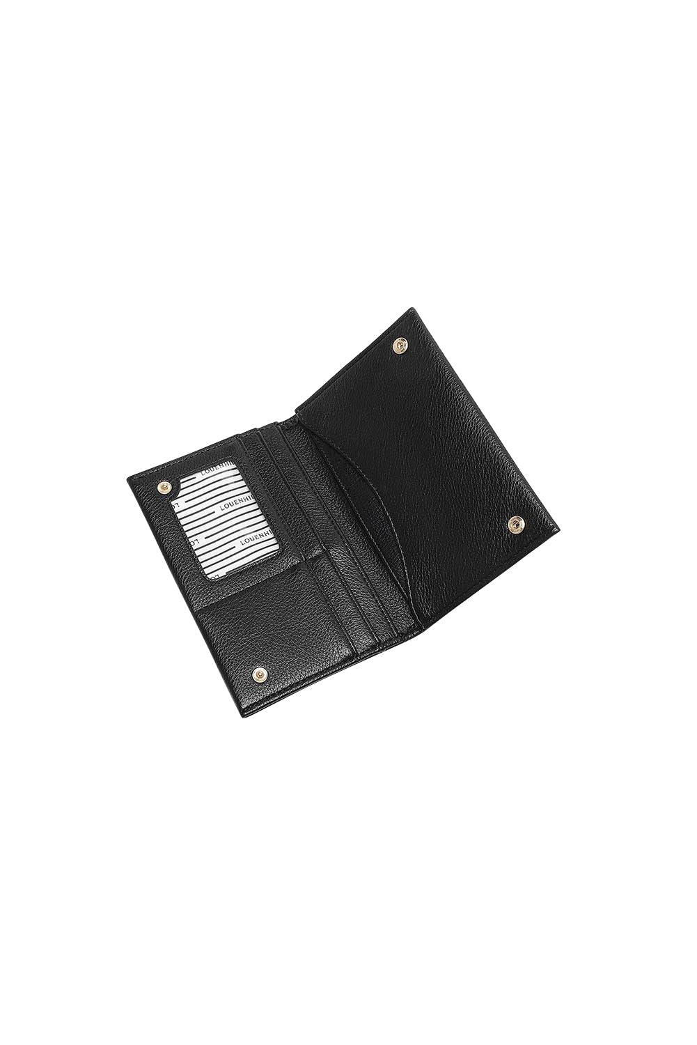 Product shot of the Venice Passport Wallet in colour Black (Black), detail