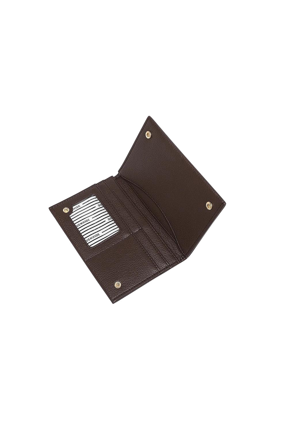 Product shot of the Venice Passport Wallet in colour Chocolate, detail