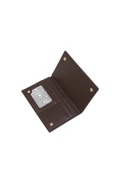 Product shot of the Venice Passport Wallet in colour Chocolate, detail
