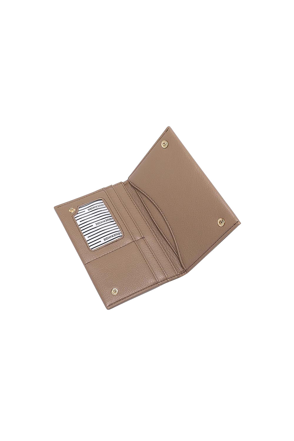 Product shot of the Venice Passport Wallet in colour Mocha, detail