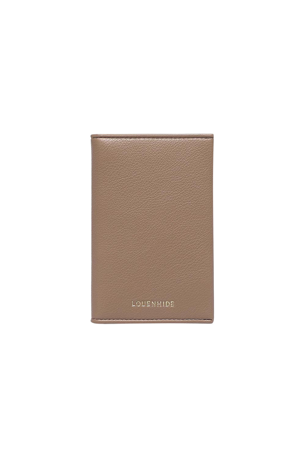 Product shot of the Venice Passport Wallet in colour Mocha, from the front