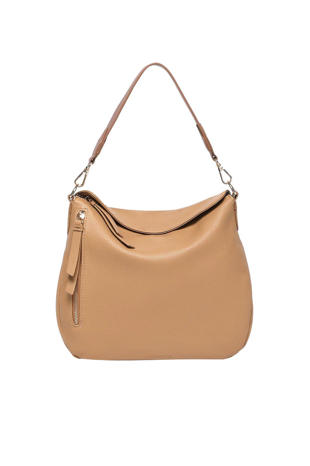 Product shot of the Nadia Shoulder Bag - Camel in colour Camel, showing detail