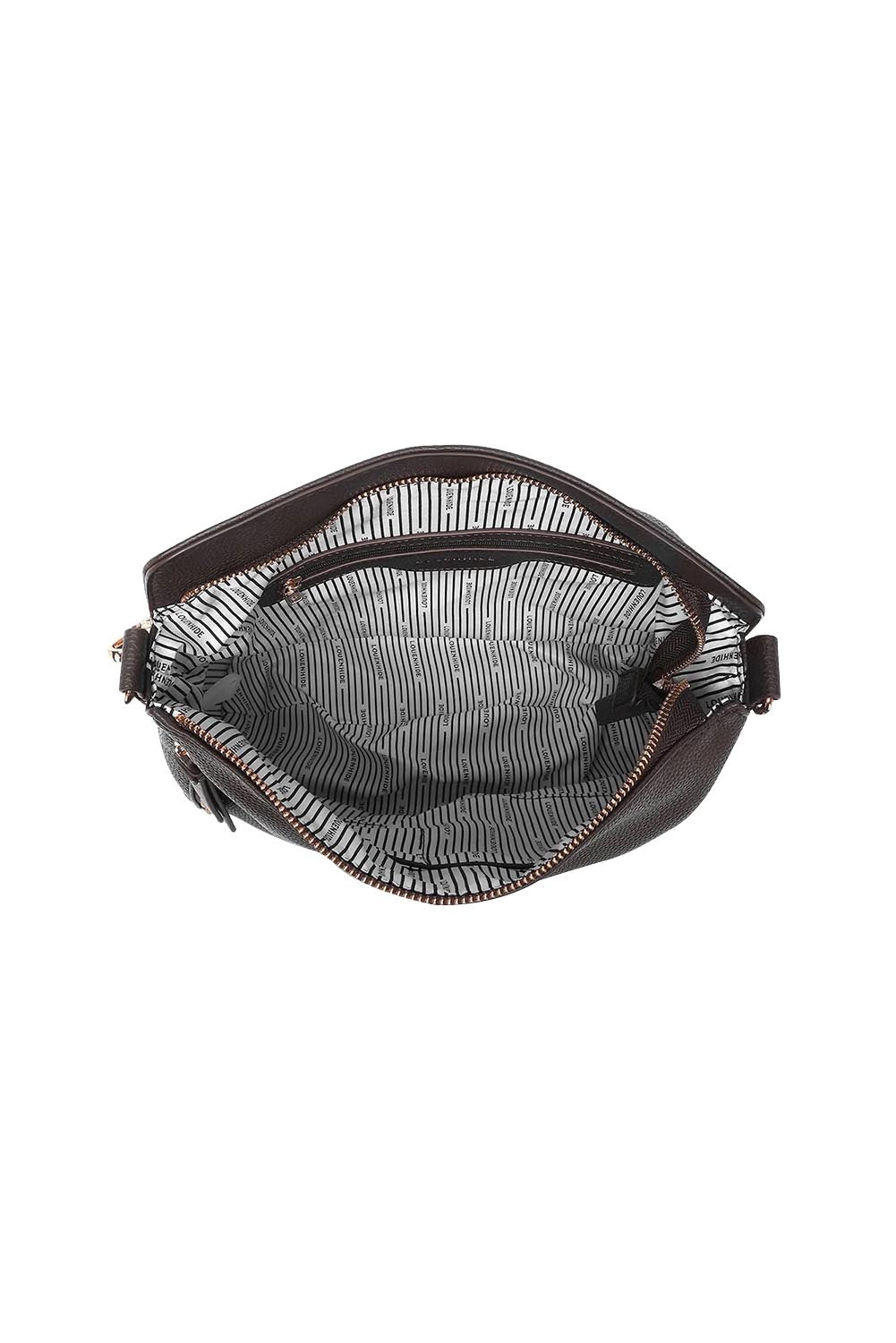 Product shot of the Nadia Shoulder Bag in colour Chocolate, detail