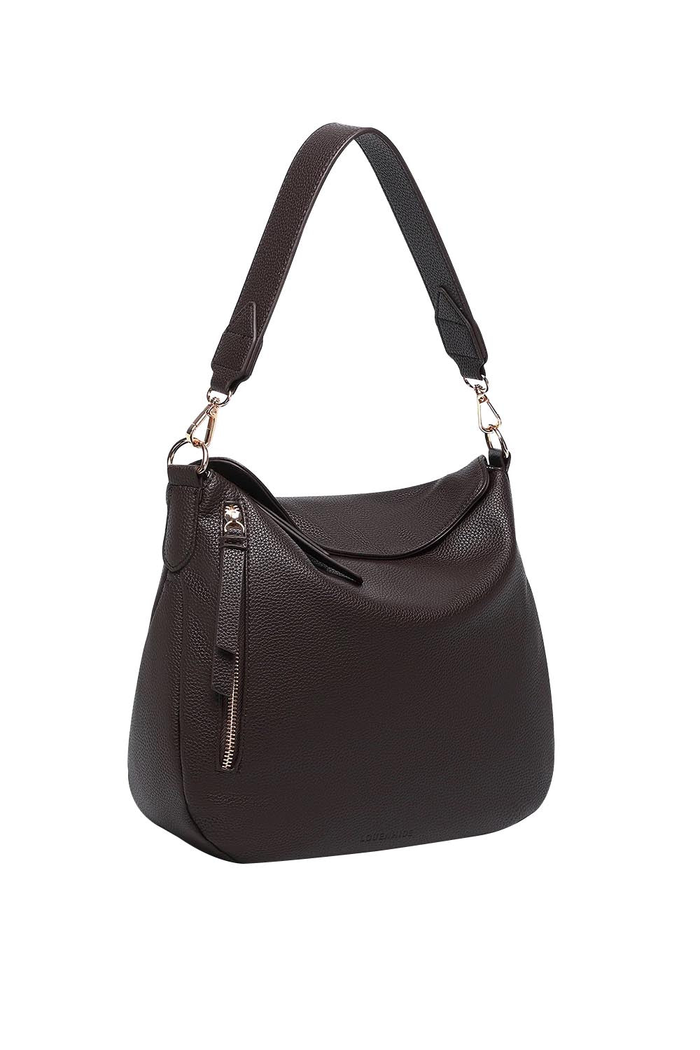 Product shot of the Nadia Shoulder Bag in colour Chocolate, detail