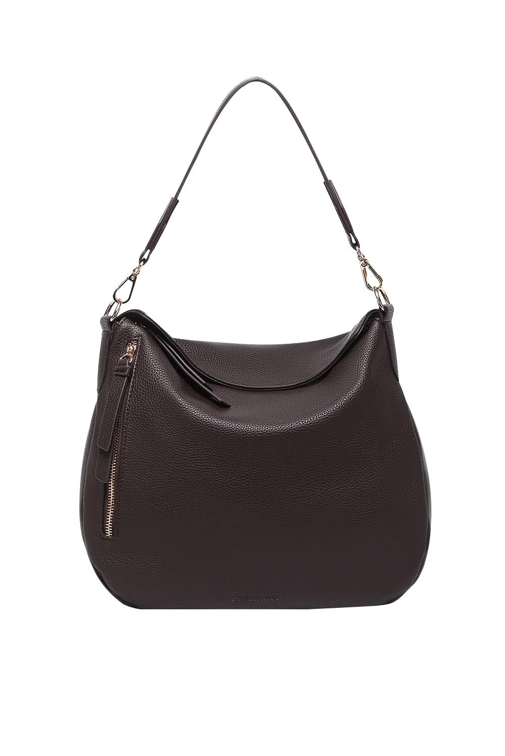 Product shot of the Nadia Shoulder Bag in colour Chocolate, detail