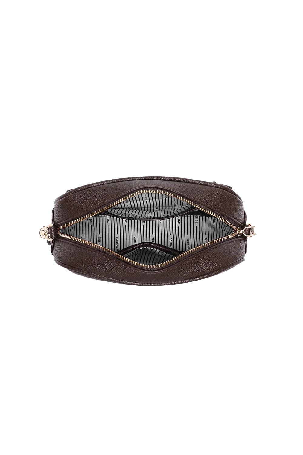 Product shot of the Jacinta Gia Crossbody Bag in colour Chocolate, detail