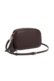 Product shot of the Jacinta Gia Crossbody Bag in colour Chocolate, detail