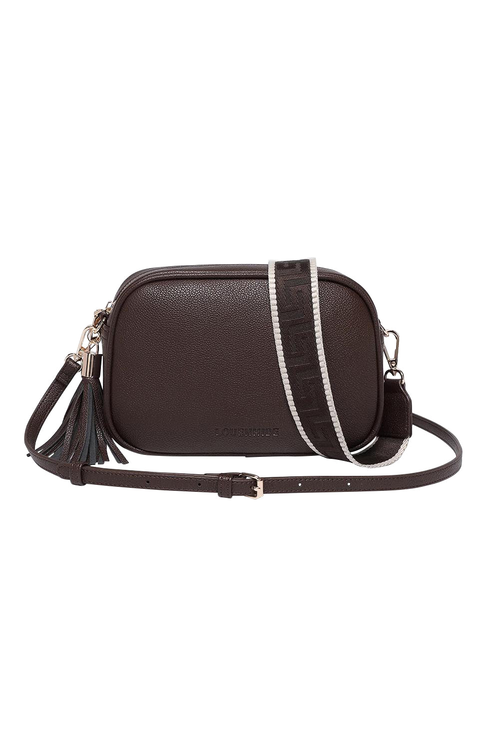 Product shot of the Jacinta Gia Crossbody Bag in colour Chocolate, from the front