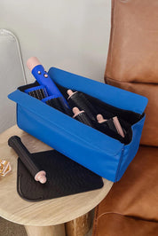 A model wearing the Margot Hot Tool Case in colour Royalblue (Blue), from the front, showing the whole outfit