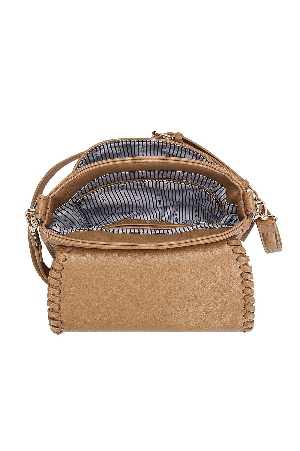 Product shot of the Shania Crossbody Bag in colour Camel, detail