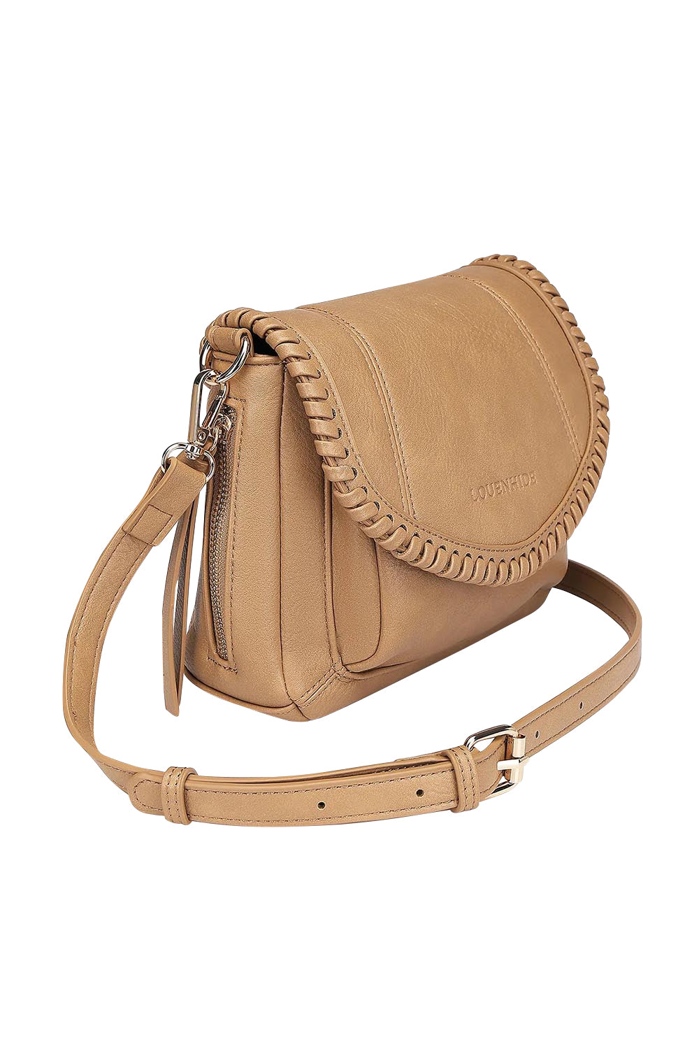 Product shot of the Shania Crossbody Bag in colour Camel, detail