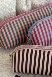Product shot of the Jayne Stripe Makeup Bag - Greenpinkstripe in colour Greenpinkstripe, from the front