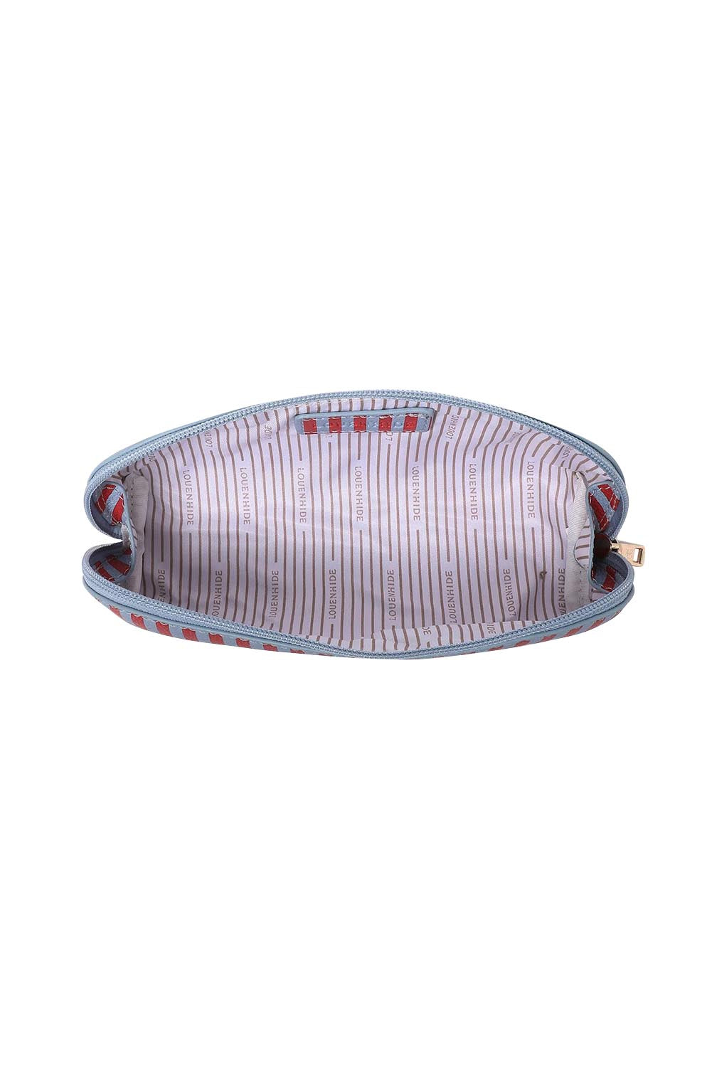 Product shot of the Jayne Stripe Makeup Bag - Redskystripe in colour Redskystripe, showing detail