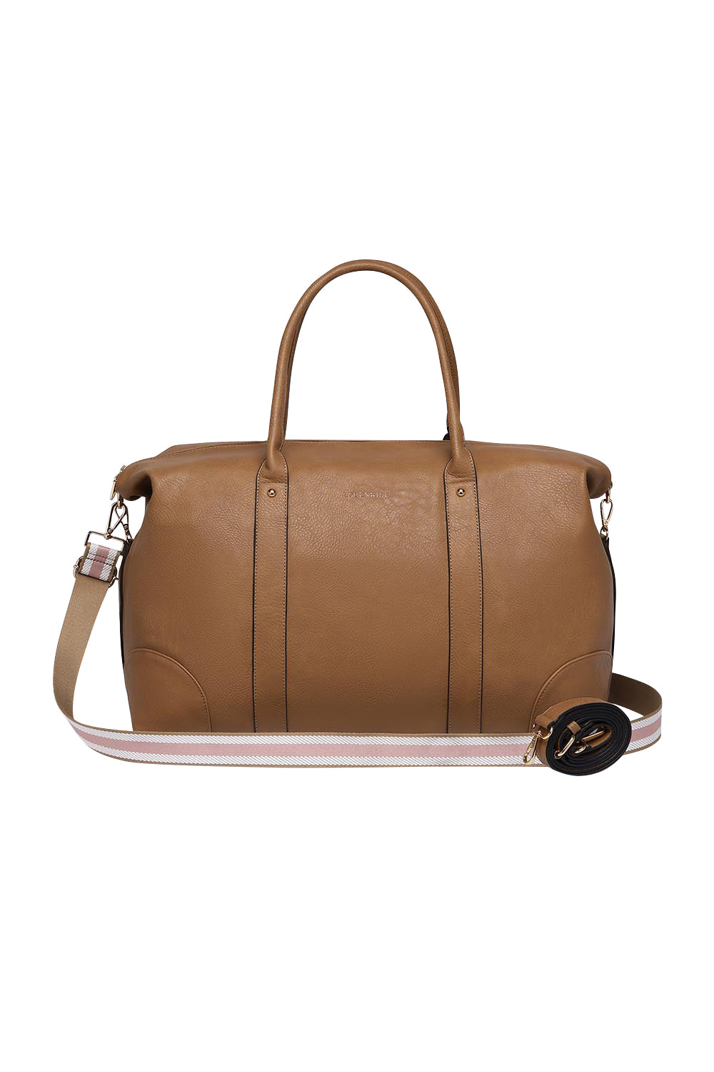 Product shot of the Alexis Travel Bag in colour Camelpink, from the front
