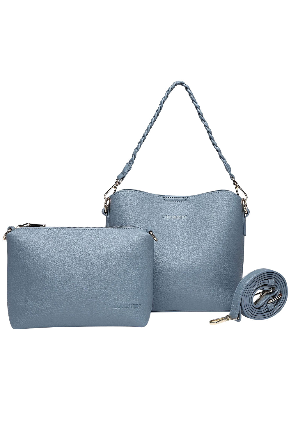 Product shot of the Soho Crossbody Bag in colour Dustyblue (Blue), from the front