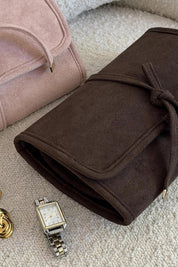 Product shot of the Carla Suedette Jewellery Sleeve - Chocolatesuede in colour Chocolatesuede, from the front