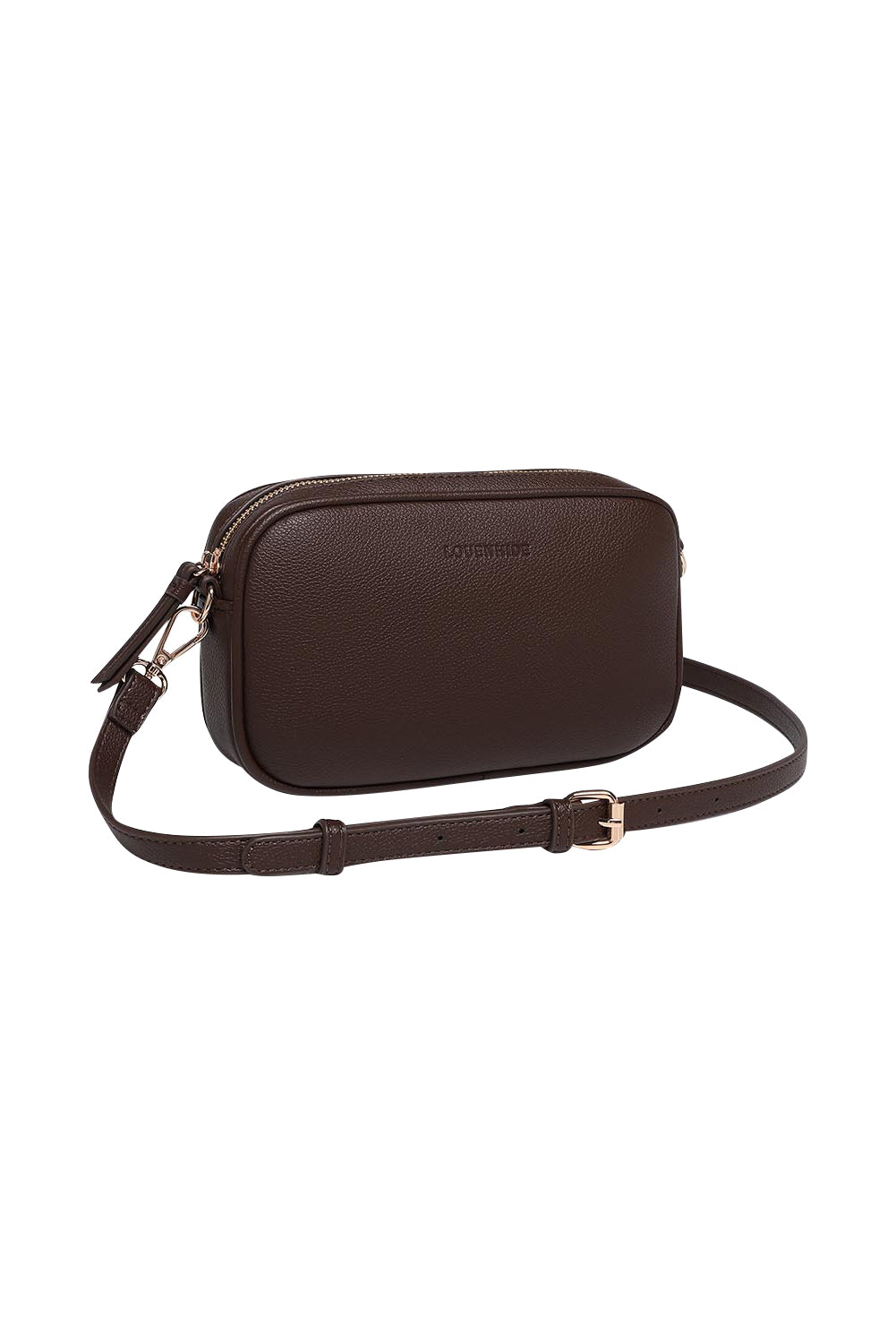 Product shot of the Bianca Crossbody Bag in colour Chocolate, detail