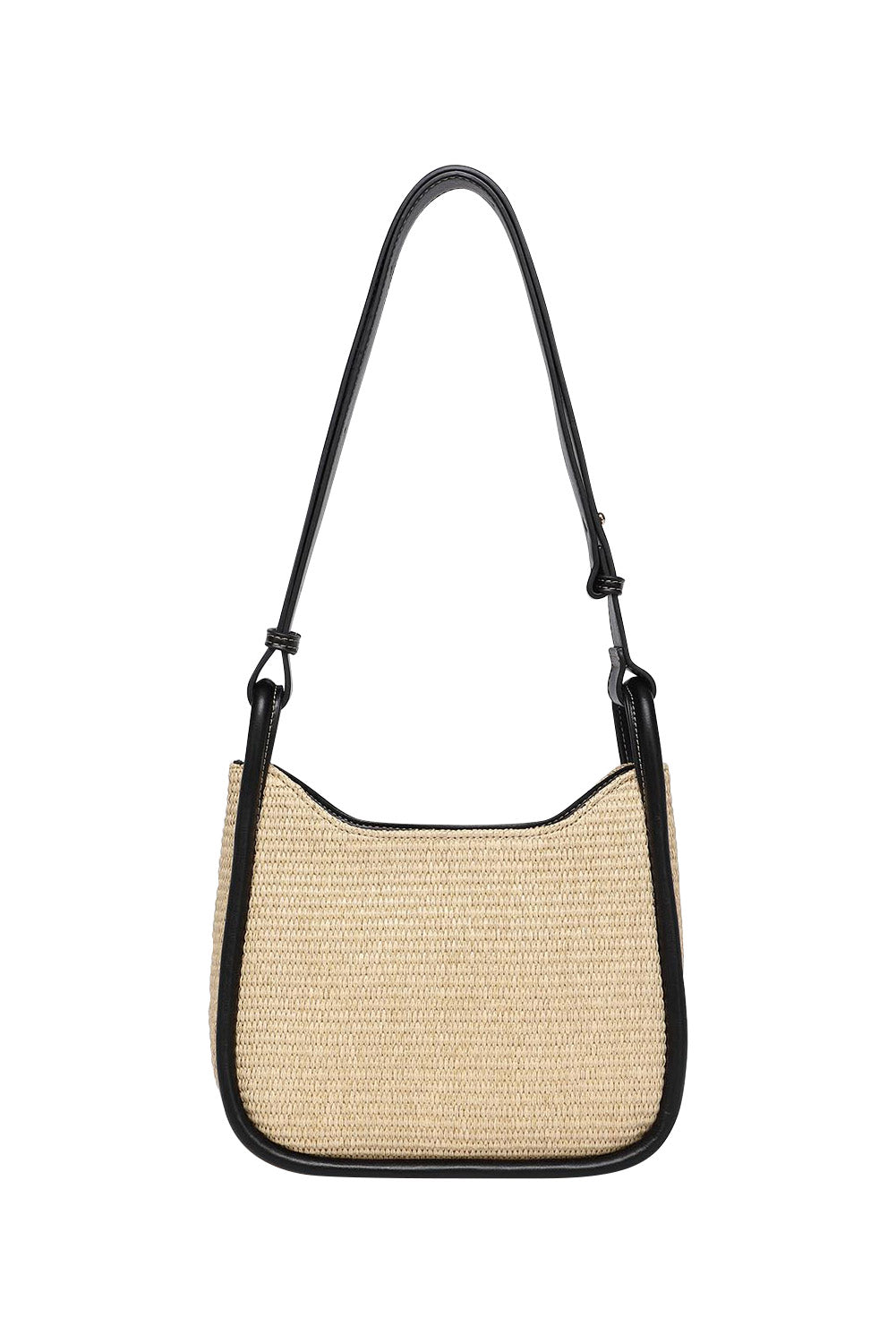 Product shot of the Clare Woven Handbag in colour Blackraff, from the back