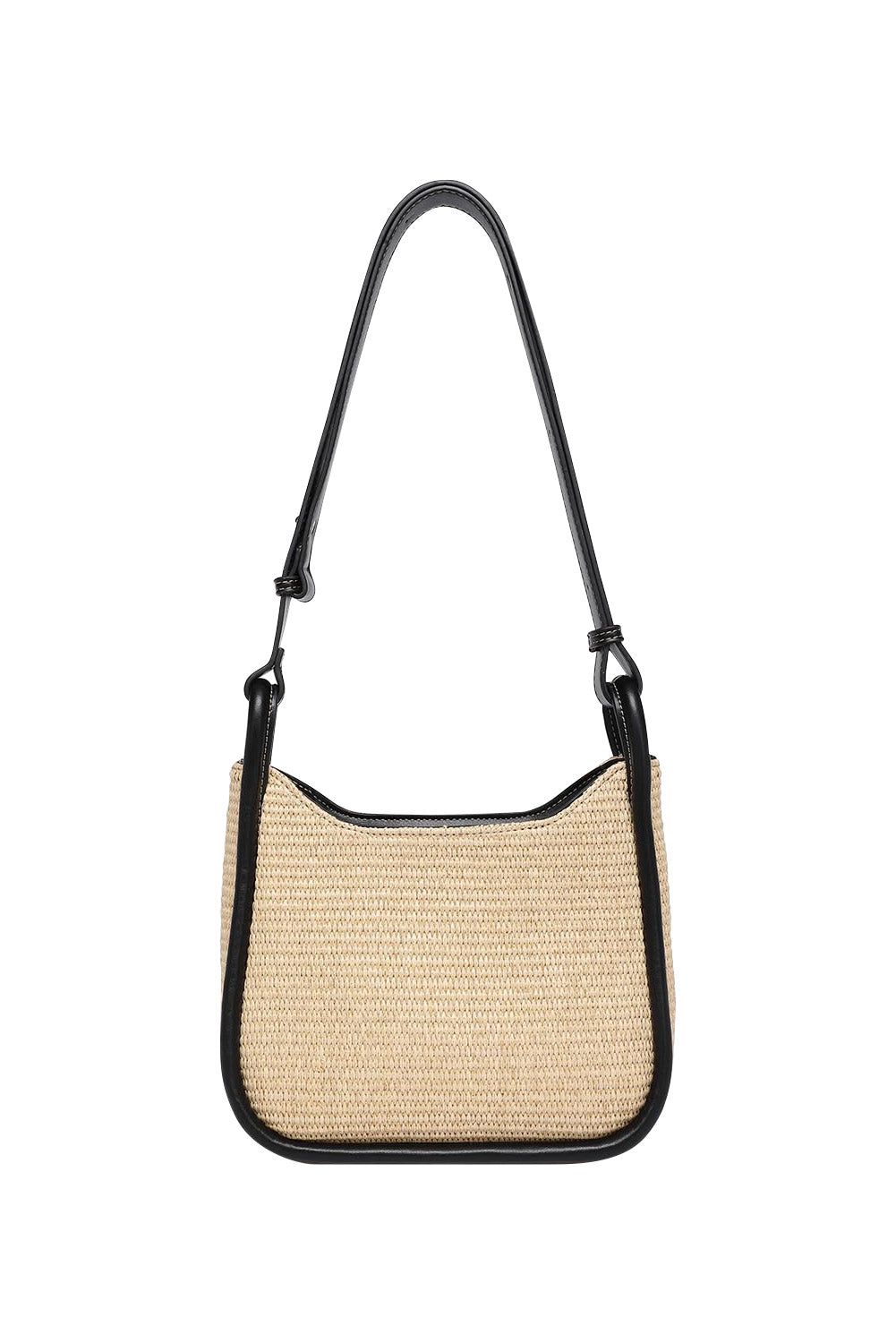 Product shot of the Clare Woven Handbag in colour Blackraff, from the front