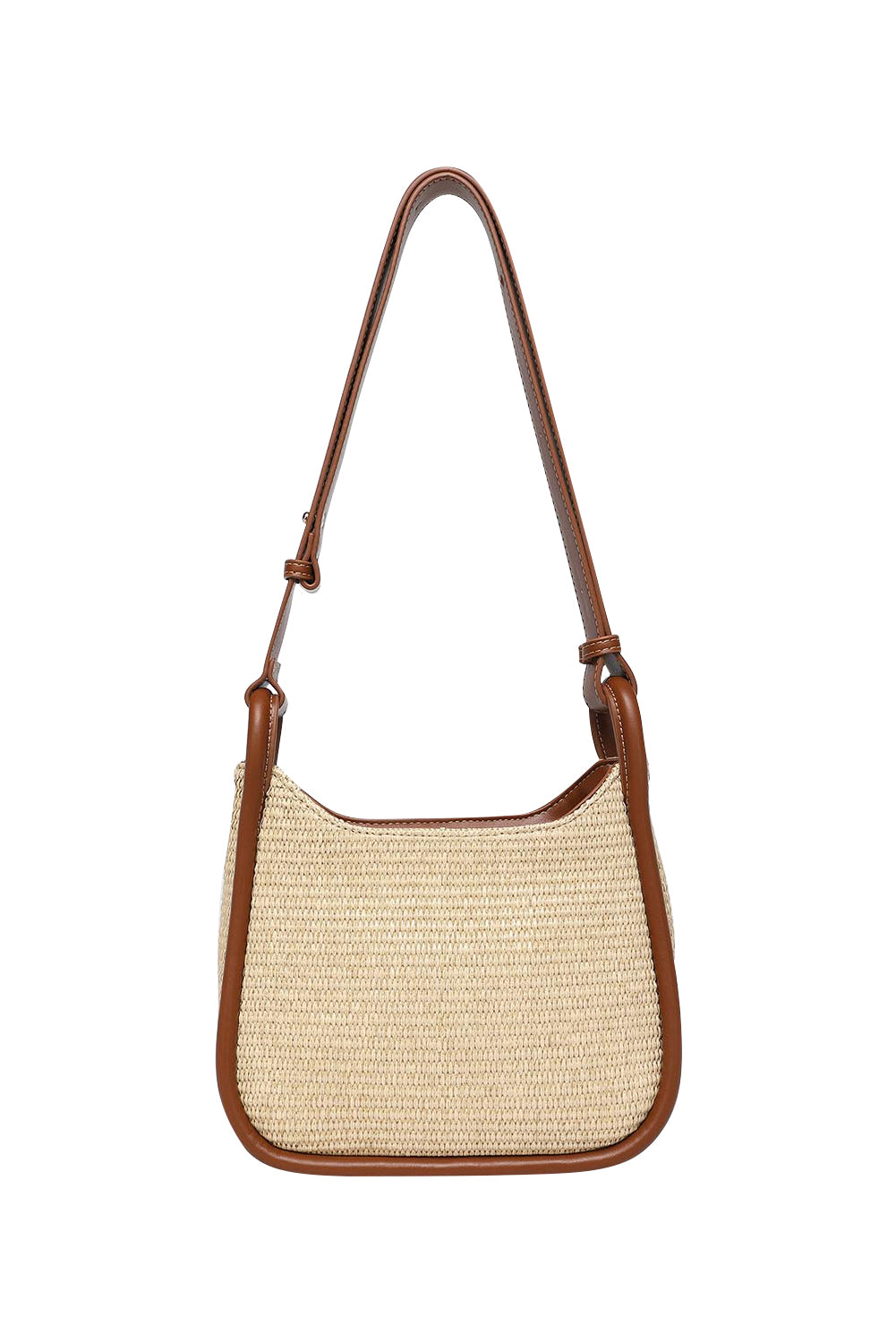 Product shot of the Clare Woven Handbag in colour Tanraffia, from the back