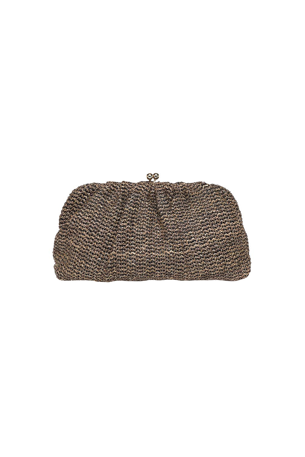Product shot of the Goldie Clutch - Raffiachocolate in colour Raffiachocolate, showing detail