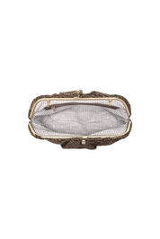 Product shot of the Goldie Clutch - Raffiachocolate in colour Raffiachocolate, showing detail