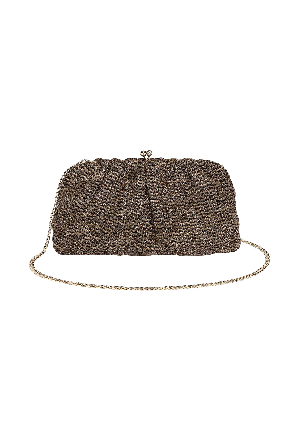 Product shot of the Goldie Clutch - Raffiachocolate in colour Raffiachocolate, from the front