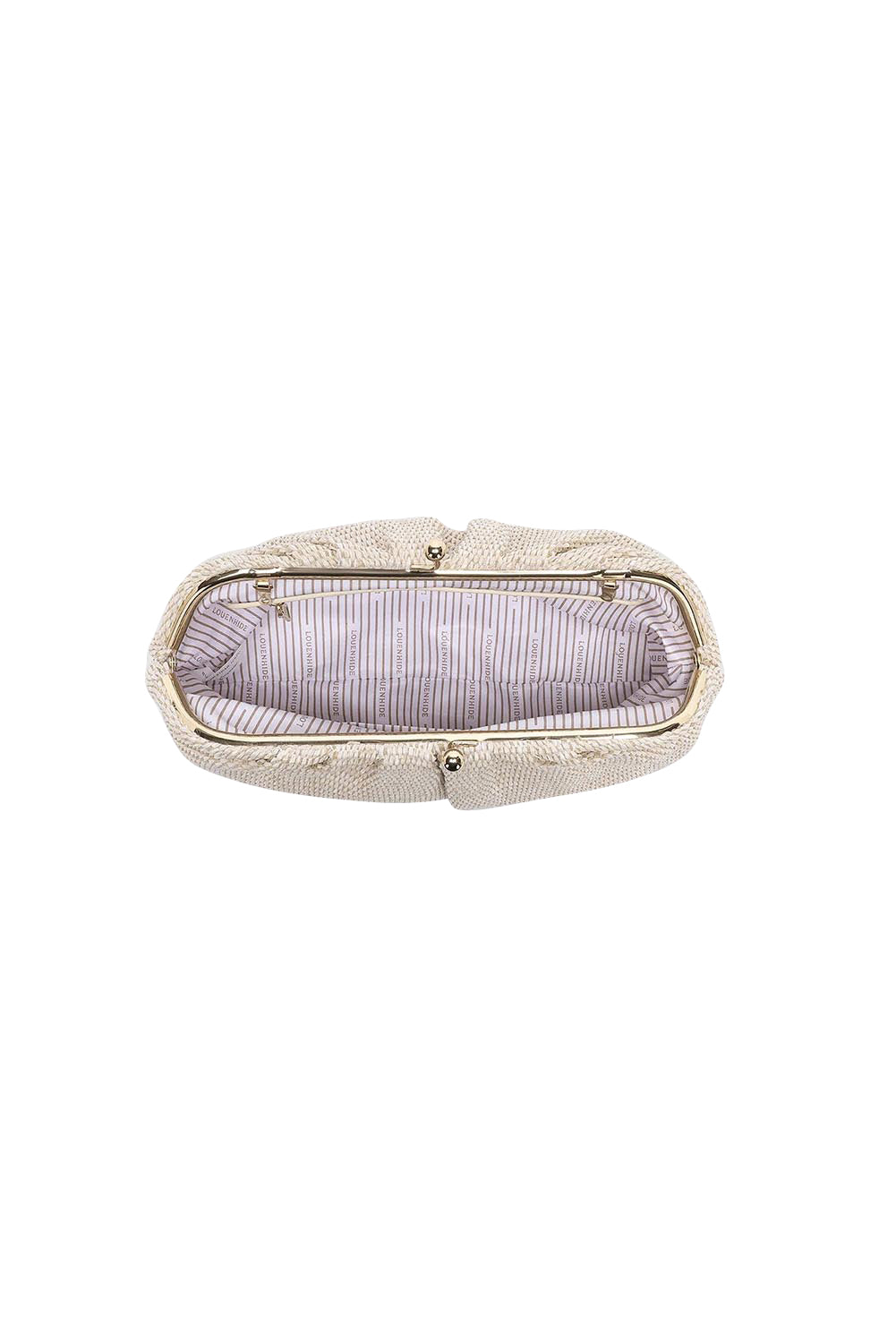 Product shot of the Goldie Clutch - Raffiavanilla in colour Raffiavanilla, showing detail