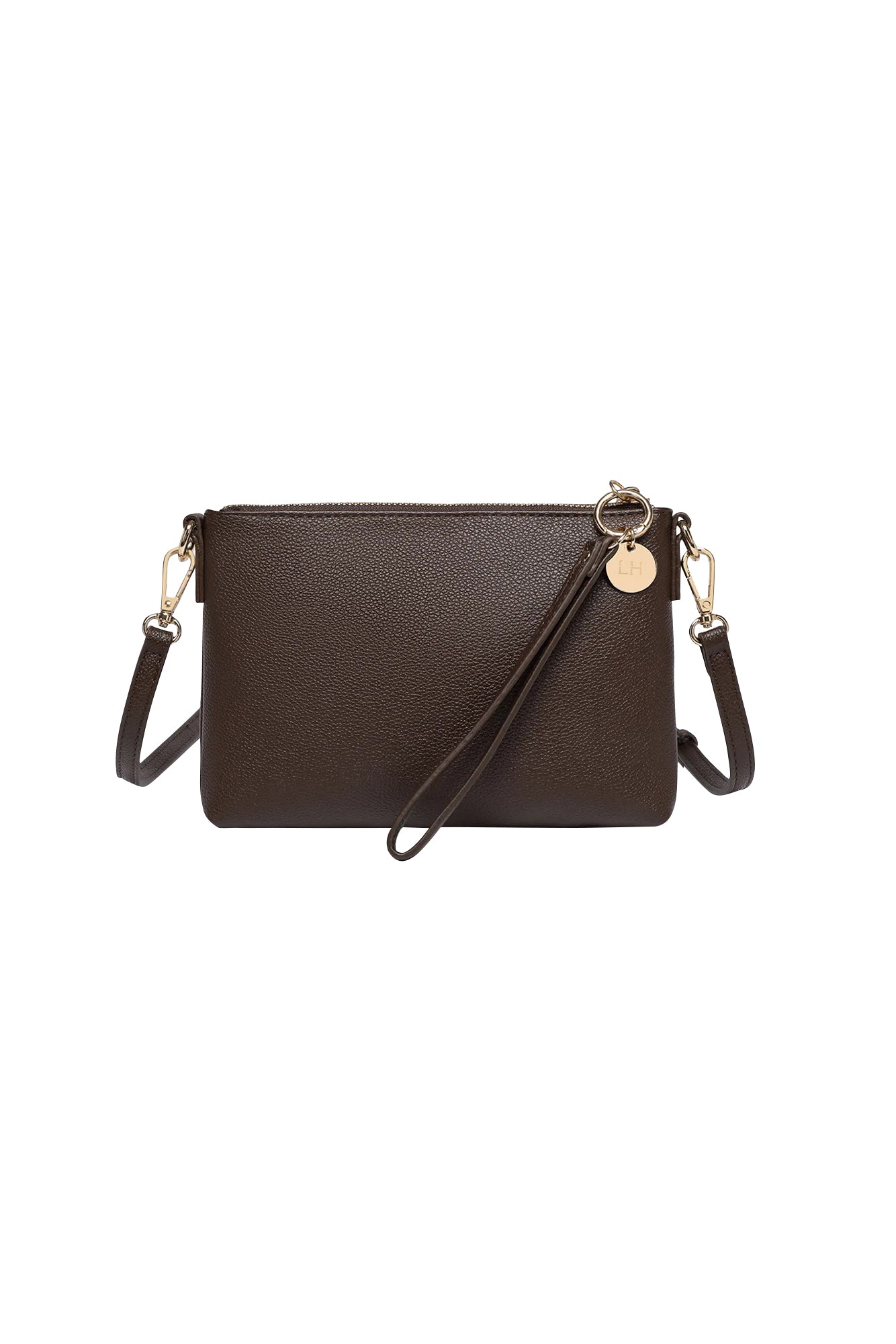 Product shot of the Baby Sophie Crossbody Bag in colour Chocolate, from the back